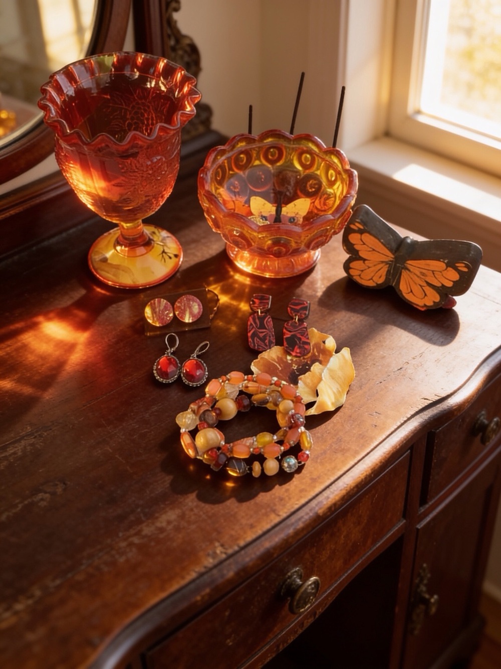Fall Colors 2 Pairs of Polymer Clay Earrings and 3 Stretch Bracelets